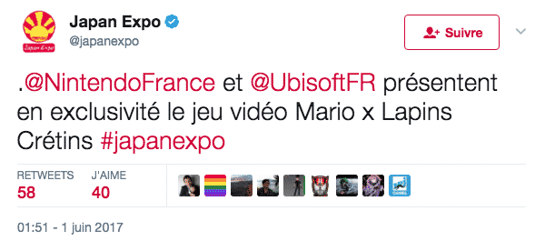 Le compte Twitter de la Japan Expo a confirmé la présence du jeu Mario x Lapins Crétins